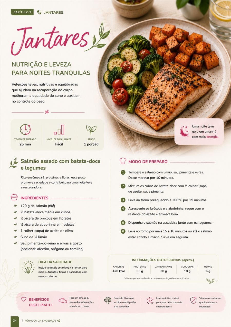 Página do guia: jantares com informações nutricionais